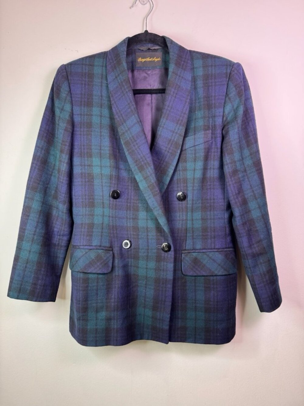 GIORGIO SAINT ANGELO 100% WOOL NAVY GREEN TARTAN BLAZER JACKET  8